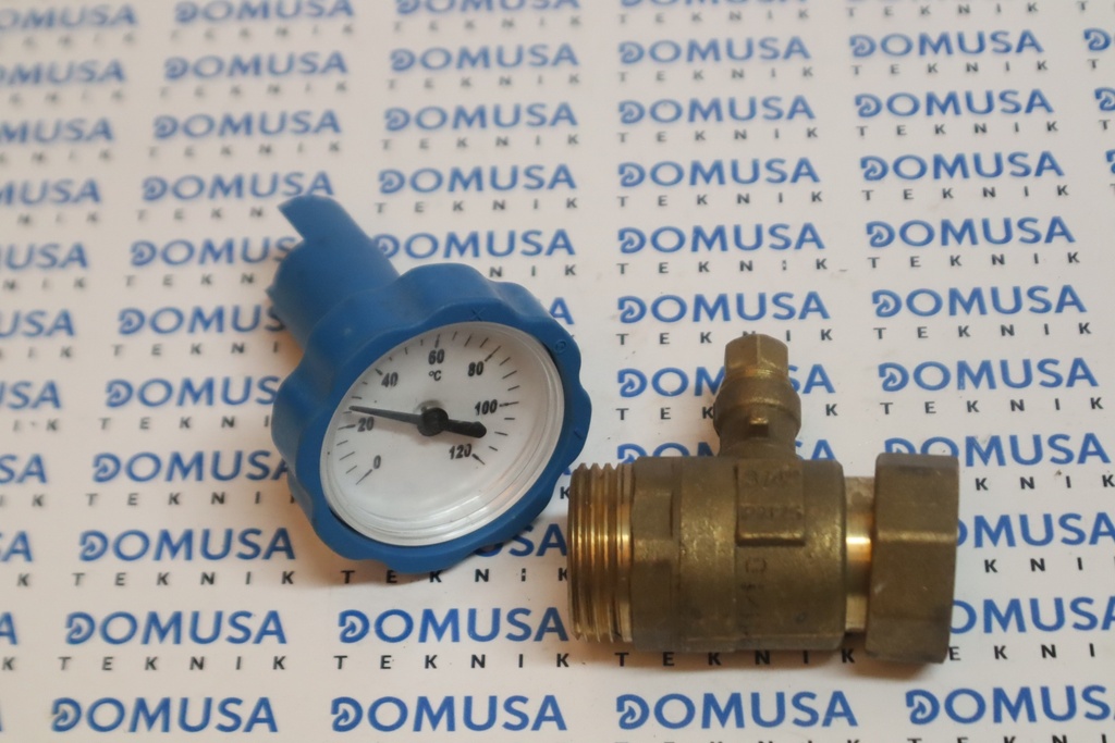Valvula de bola +termometro retorno Domusa  (AZUL)