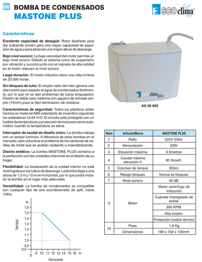 [AS06803] BOMBA AIRE ACONDICIONADO PARA CONDENSADOS CON DEPÓSITO MASTONE PLUS