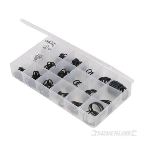 [640805] CAJA JUNTAS TORICAS 225 PIEZAS SILVERLINE Juego de arandelas de sellado variadas. Incluye los tamaños más utilizados, 3 x 6 - 20 x 27 mm. Ideal para fontanería