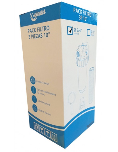 [TA01028] PACK FILTRO 3 PIEZAS 10" 3/4" + CARTUCHO POLIPROPILENO 20 MICRAS + LLAVE + SOPORTE